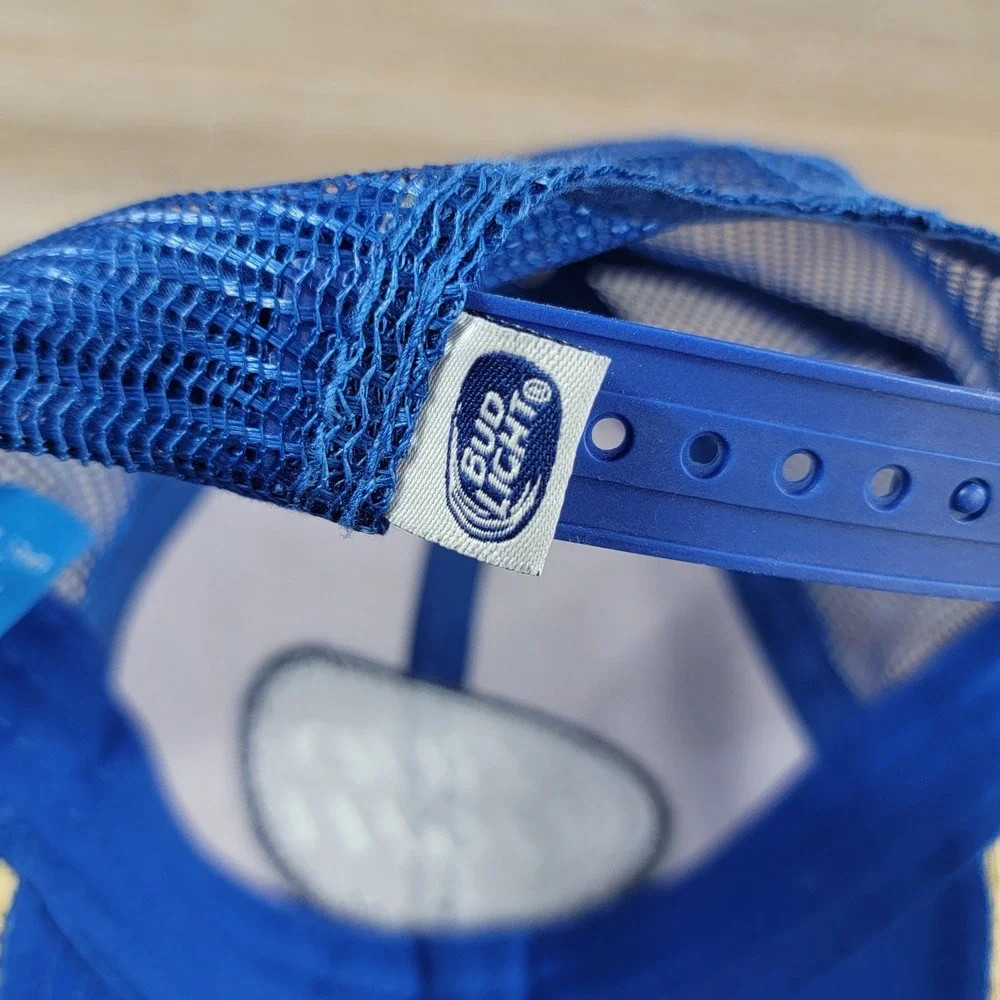 Bud Light Hat Beer Straw Trucker Cap Adjustable Blue Tan - Picture 7 of 8